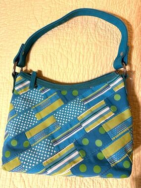 Teal Patchwork Shoulder Bag with Green Accents Tianni